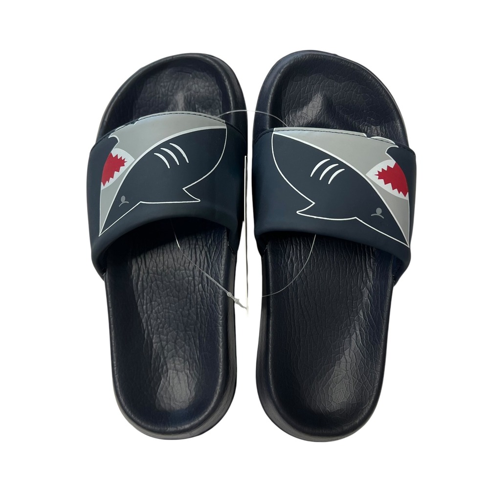 Youth Boys Shark Slides Big Lots Navy Combo Sandals Size 12/13‎ Pool Summer